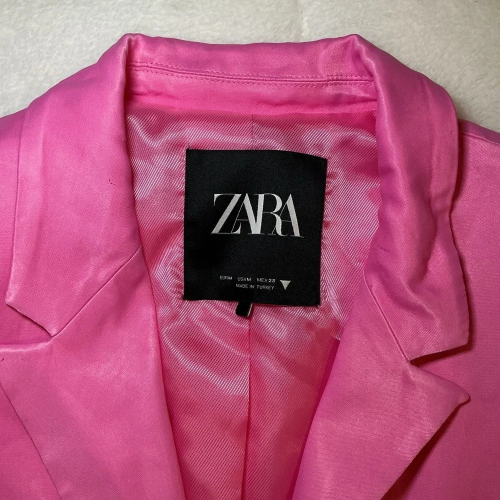 Zara Pink Cropped Blazer with Tie Detail - Picture 4 of 9